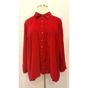 J. jil Red Corduroy Collared Button down Loose Cotton Long Sleeves T-Shirt 4X